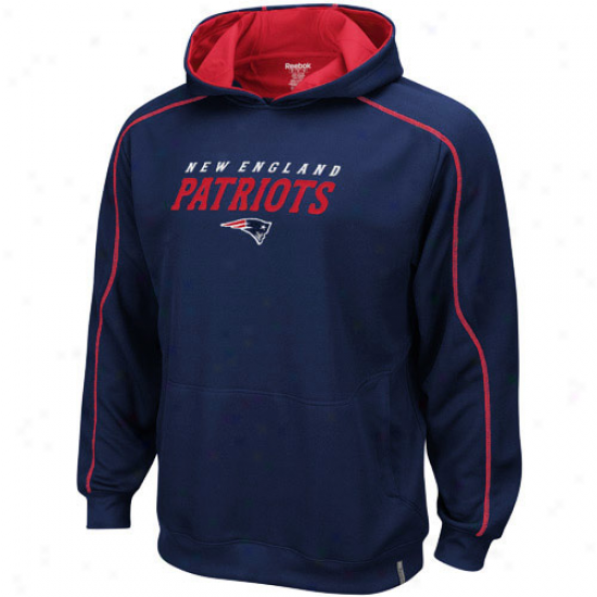 New England Pats Hoodies : Reebok New England Pats Navy Blue Active Pullover Hoodies