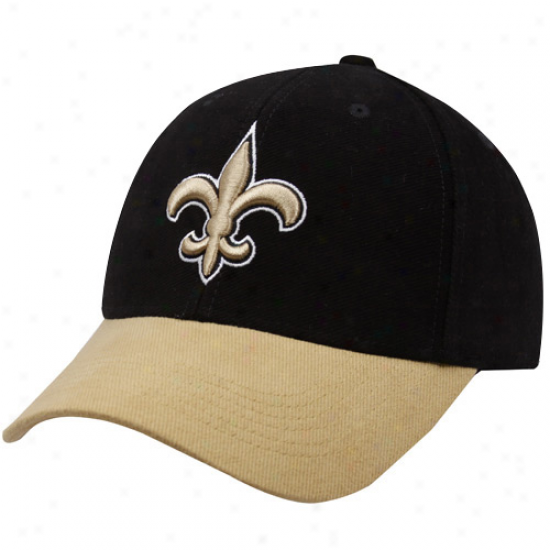 New Orleans Saint Hat : Reebok New Orleans Saint Black-gold Brushed Cotton Adjustable Hat