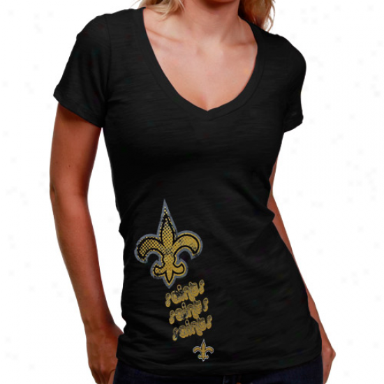 New Orleans Saint T Shirt : New Orleans Saint Ladies Black Triple Act  V-neck Slub T Shirt