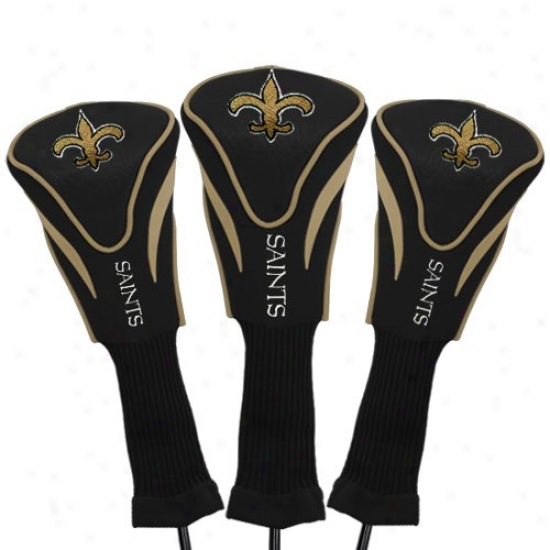 New Orleans Saits Blac-kgold Three-pack Contor Fit Golf Club Headcovers