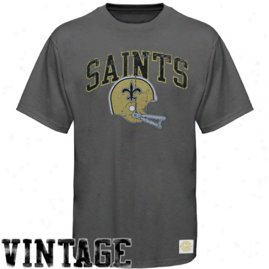New Orleans Saints Tee : Reebok New Orleans Saints Charcoal Buttonhook Vintage Premium Tee