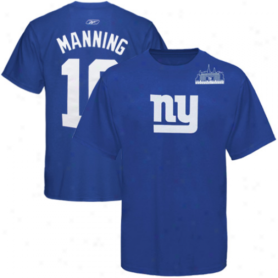 New York Giant Dress: Reebok New York Giant Juvenility #10 Eli Manning Royal Blue Inaugural Stadium Premium T-shirt