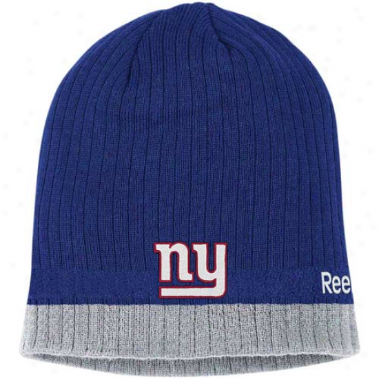 New York Giant Hats : Reebok New York Giant Royal Blue Coaches Uncuffed Join Beanie