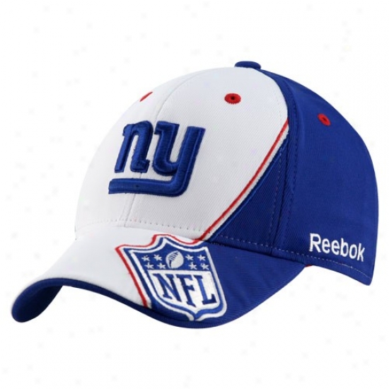 New York Giant Merchandise: Reebok New York Giant White-royal Blue Shield Structured Flex Fit Cardinal's office