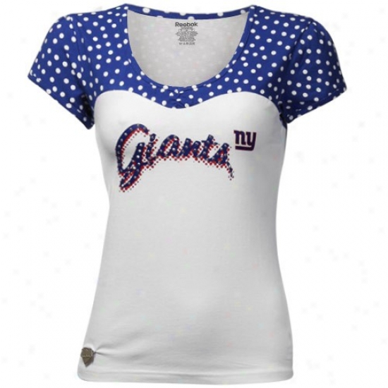 New York Giants Shirts : Reebok New York Giants Ladies Royal Blue-white Sweetheart Scoop V-neck Premium Shirts