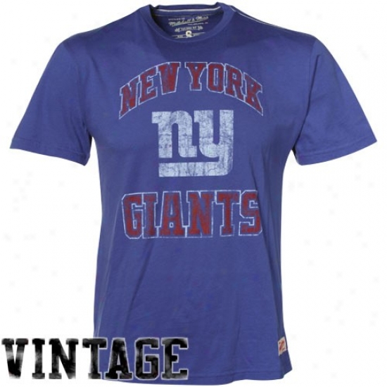 New York Giants T Shirt : Mitchell & Ness New York Giants Royal Blue Arch Vintage Premium T Shirt