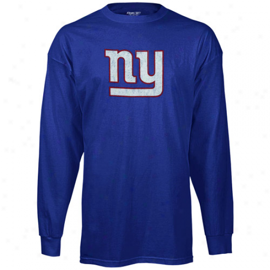Repaired York Giants Tshirt : Reebok New York Giants Royal Blue Benchmark Long Sleeve Tshirt