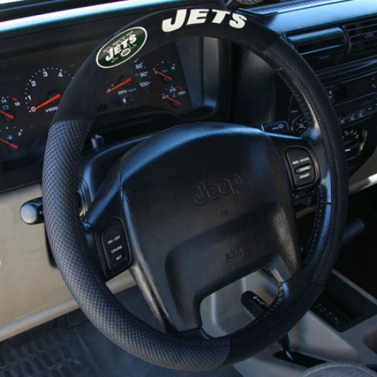 New York Jets Black Poly Suede & Mesh Steering Wheel Cover