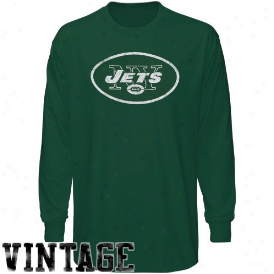 Recent York Jets Tee : Reebok Recent York Jets Youth Green Faded Logo Long Sleeve Vintage Tee