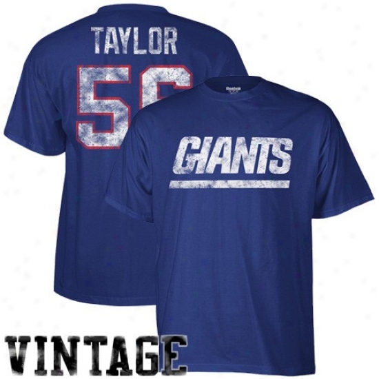 Ny Giant Attire: Reebok Ny Giiant #56 Lawrence Taylor Royal Blue Retired Legends Name & Number Vintage T-shirt