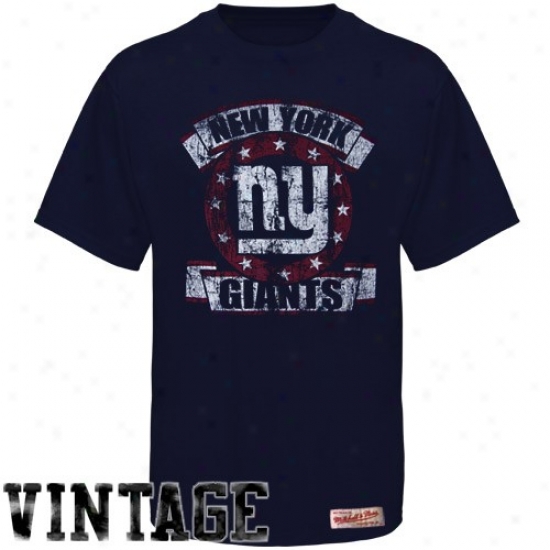 Ny Giant Ts-hirt : Mitchell & Ness Ny Giant Navy Blue Premium Vintage T-shirt