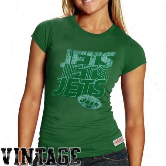 Ny Jet Tee : Mitchell & Ness Ny Jet Ladies Green Juniors Vintage Graphic Premium Tee