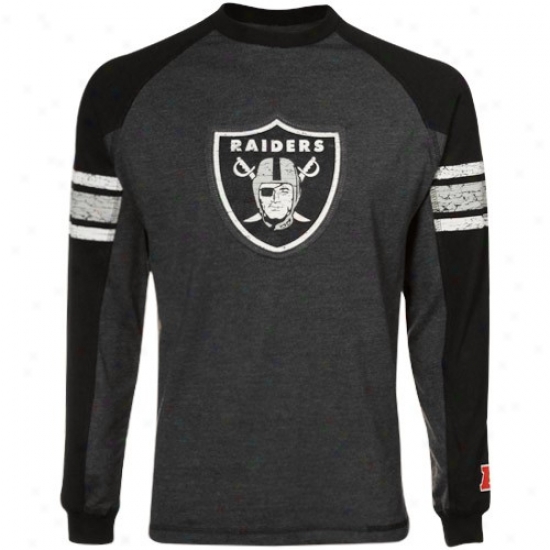 Oakland Raider T-shirt : Oakland Raider Charcoal Victory Pride Ii Premiuj Long Sleeve Raglan T-shjrt
