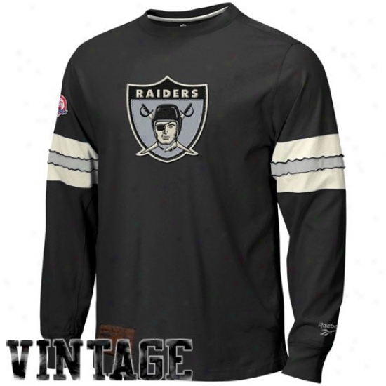 Oakland Raiders Apparel: Reebook Oakland Raiders Black Applique Logo Premium Long Sleeve T-shirt