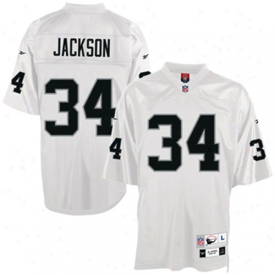 Oakland Raiders Jersey : Reebok Nfl Equipment Oakland Raiders #34 Bo Jackson White Tackle Twill Throwback Football Jersey
