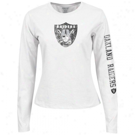 Oakland Raiders Tees : Reebok Oakland Raiders Ladies White Monster Logo Too Long Sleeve Tees
