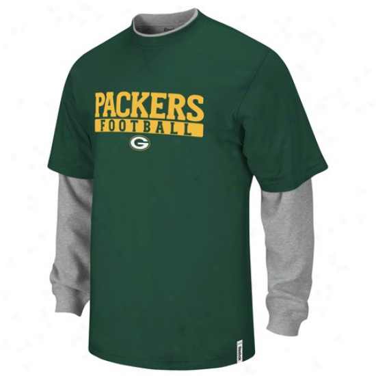 Packers Tshirts : Reebok Packers Youth Green-gray Splitter Long Sleeve Tshirts