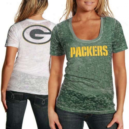 Packers Tshirts : Touhc By Alyssa Milano Packers Ladies Green-white Sublimated Sheer Burnout Premium Tshirts