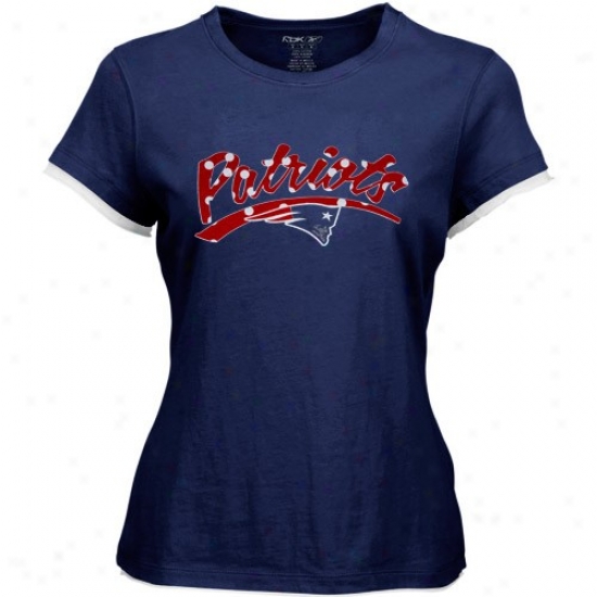 Patriots Attire: Reebok Patriots Ladies Navy Blue Polka Dot Team Logo Cap Sle3ve Layered Tissue T-shirt