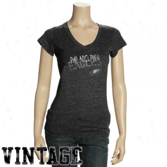 Philadelphia aEgle Shirts : Philadelphia Eagle Ladies Black Triblend V-neck Vintage Shirts