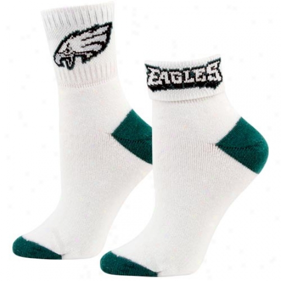 Philladelphia Eagles Ladies White-green Roll Socks
