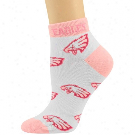 Philadelphia Eagles Ladies White-pink All Over Team Logo Ankle Socks