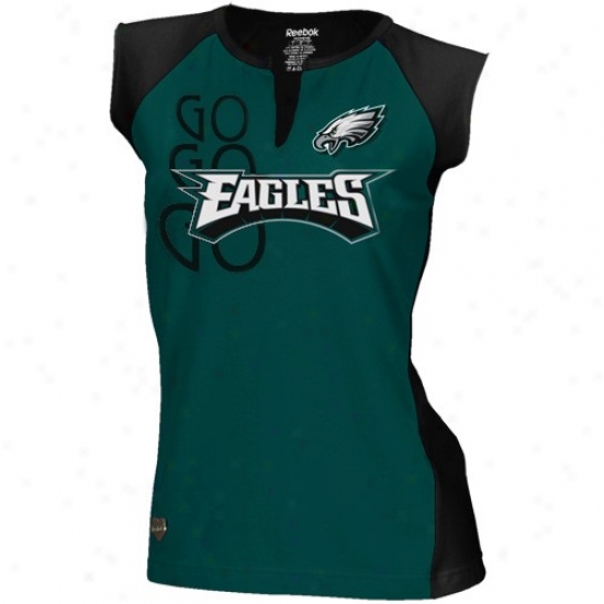 Philadelphia Eagles Shirt : Reebok Philadelphia Eagles Ladies Green-black Two-toned Split Neck Shirt