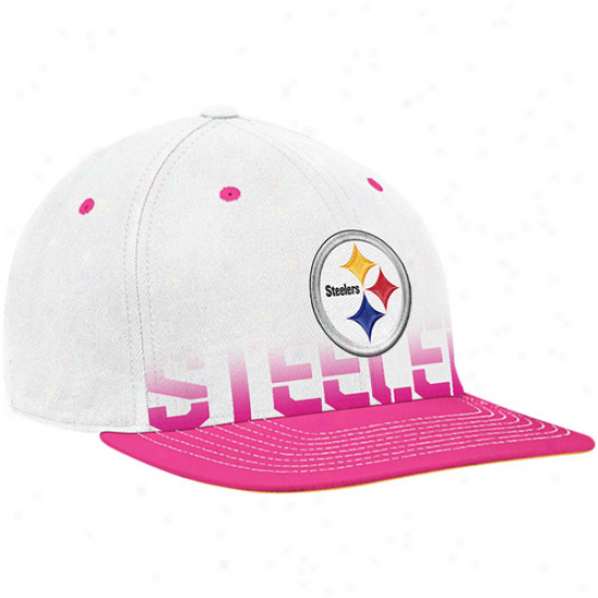 Pitt Steeler Hats : Reebok Pitt Steeler White-pink Breast Cancer Awareness Flat Brim Flex Hats