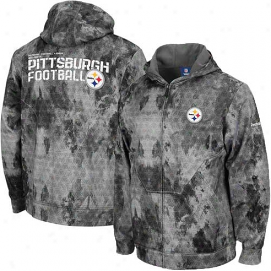Pitt Steelers Hoodies : Reebok Pitt Steelera Gray Camo Sideline United Digital Print Full Zip Hoodies
