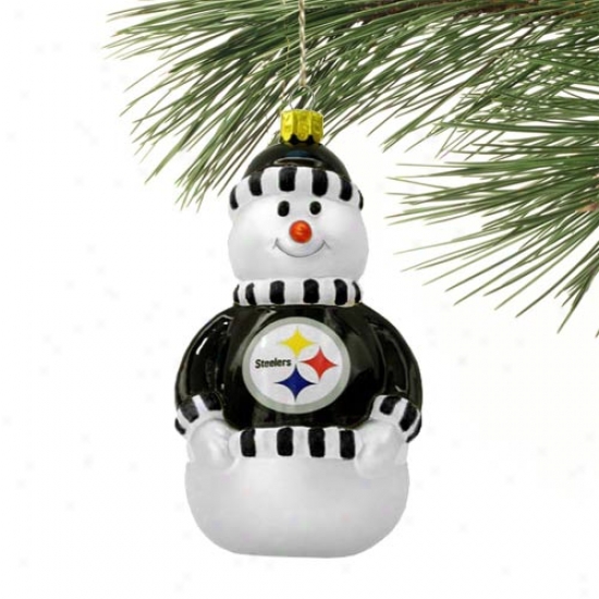 Pittsburgh Steelers Blown Glass Snowman Ornament