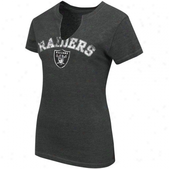 Raiders Tshirts : Raiders Ladies Heather Charcoal Champion Swagger Split Neck Tshirts