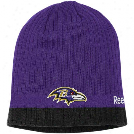 Ravens Merchandise: Reebok Ravens Purple Coaches Uncuffed Kmit Beanie