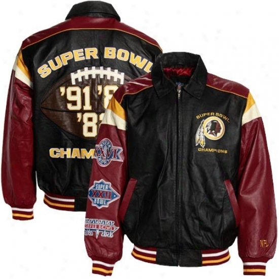 Redskins Jacket : Redskins Black Supe Bowl Champions Commemorative Leather Jacket