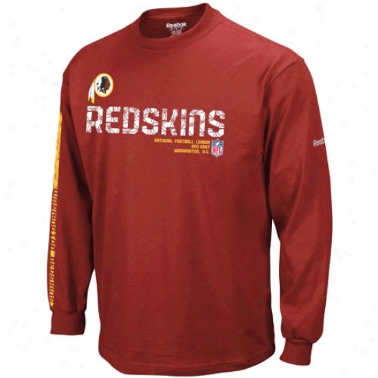 Redskins Tshirt : Reebok eRdskins Burgundy Sideline Tacon Long Sleeve Tshirt