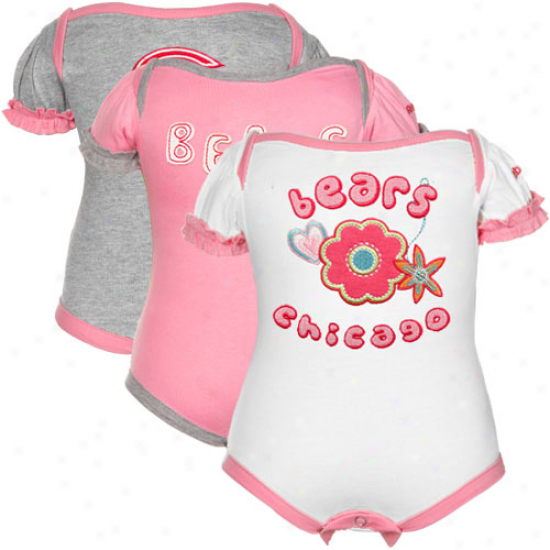 Reebok Cicago Bears Infant Girls Pink, White & Ash Three-piece Creeper Set