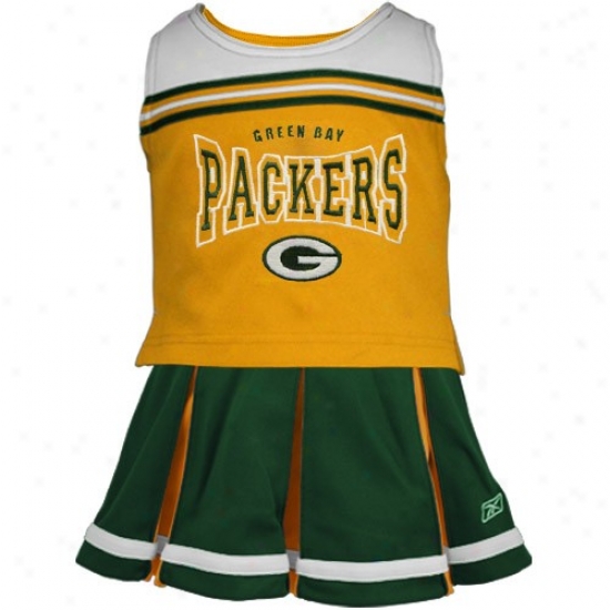Reebok Green Bay Packers Toddler Gold-green 2-piece Cheerleader Tank Top & Skir