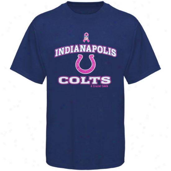 Reebok Indianapolis Colts Navy Blue Breast Cancer Awareness Ribbon T-shirt