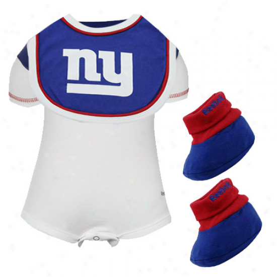 Reebok New York Giants Infant White Creeper, Bib & Bootie Stake