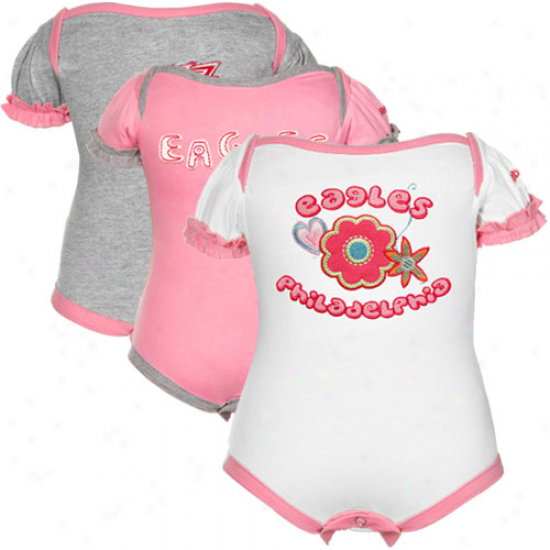 Reebok Philadelphia Eaglew Infant Girls Pink, White & Ash Three-piece Creeper Set