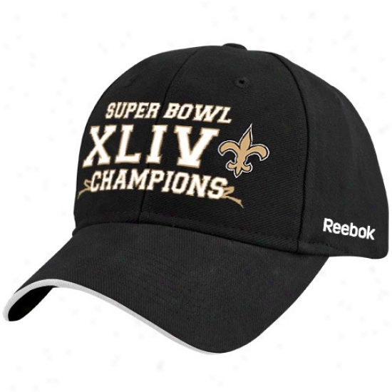 Saints Caps : Reebok Saints Black Super Bowl Xliv Champions Structured Flex Fit Caps