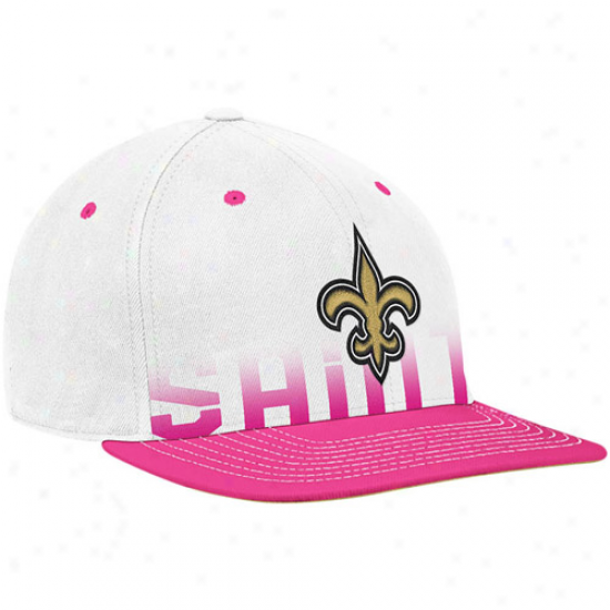 Saints Hat : Reebok Saints White-pink Face Cancer Awareness Flat Shore Flex Hat