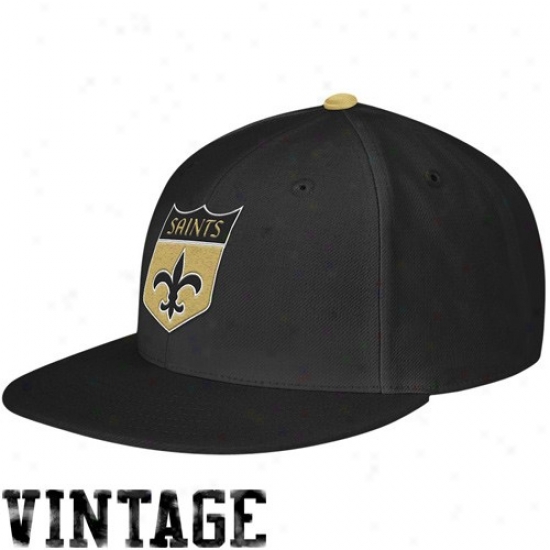 Saints Commodities: Mitchell & Ness Saints Black Alternate Logo Fitted Flat Bill Hat