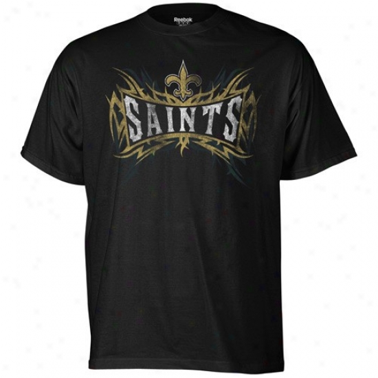 Saints T-shirt : Reebok Saints Black Super-soft Outlast Distressed T-shirt
