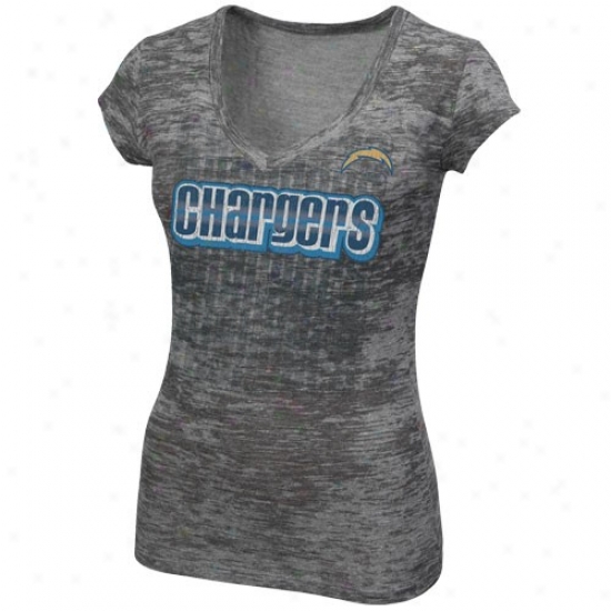 San Diego Chargers T Shirt : San Diego Chargers Ladies Gray Prixe Playing Sublimated Sheer Tri-blend Premium V-neck T Shirt
