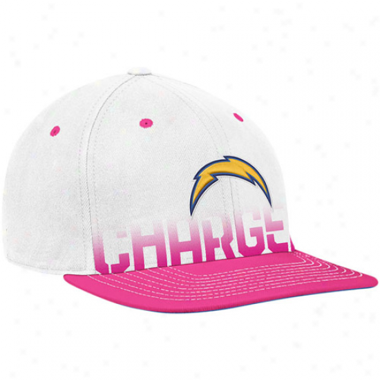 Sandiego Chargers Gear: Reebok Sandiego Chargers White-pink Breast Cancer Awareness Flat Brim Flex Hat