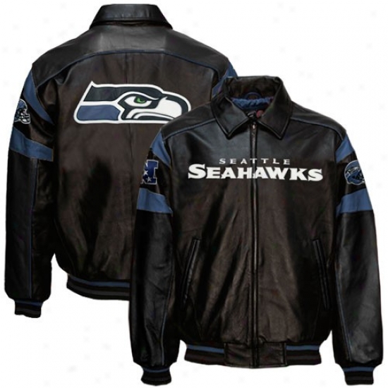 Seattle Sea Hawks Jacket : Seattle Sea Hawks Black Varsity Leather Jacket