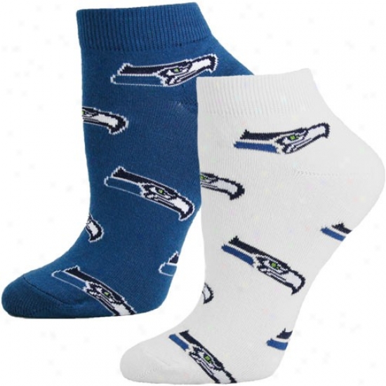 Seattle Seahawks Ladies White-pacific Blue Two-pack Socks