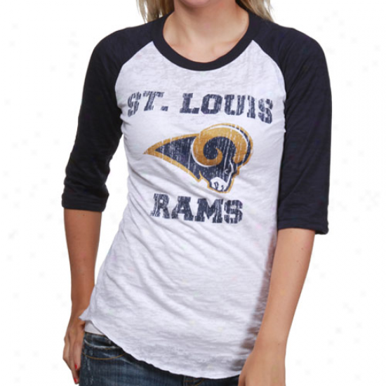 St Louis Rams Attire: Reebok St Louis Rams White-navy Blue Huddle Up Raglan Burnout 1/2 Sleeve T-shirt