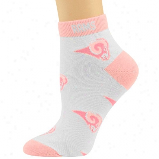 St. Louis Rams Ladies White-pink All Over Team Logo Ankle Socks