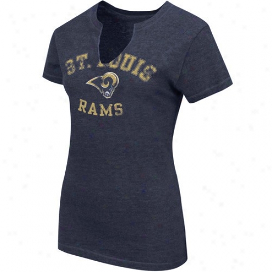 St Louis Rams T-shirt : St Louis Rams Ladies Navy Blue Champion Swagger Split Neck Heathered T-shirt